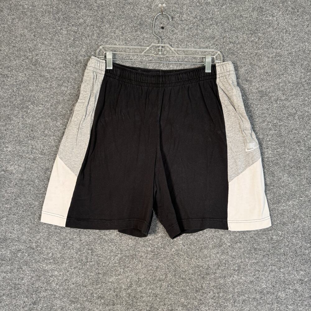 Nike Shorts Mens XL Gray Black Fleece‎ Sweatshorts Swoosh Casual Drawstring Flaw